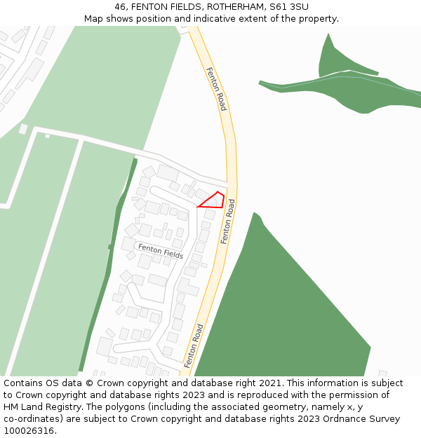 46, FENTON FIELDS, ROTHERHAM, S61 3SU: Location map and indicative extent of plot