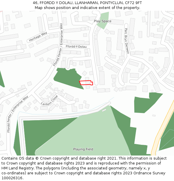46, FFORDD Y DOLAU, LLANHARAN, PONTYCLUN, CF72 9FT: Location map and indicative extent of plot