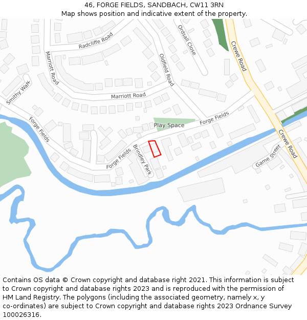 46, FORGE FIELDS, SANDBACH, CW11 3RN: Location map and indicative extent of plot