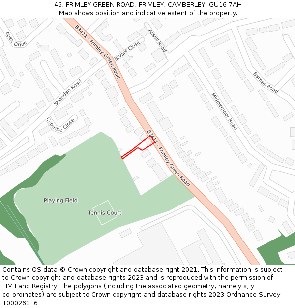 46, FRIMLEY GREEN ROAD, FRIMLEY, CAMBERLEY, GU16 7AH: Location map and indicative extent of plot