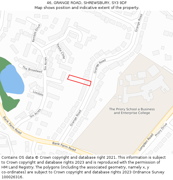 46, GRANGE ROAD, SHREWSBURY, SY3 9DF: Location map and indicative extent of plot