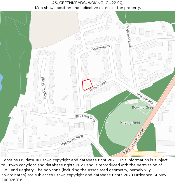 46, GREENMEADS, WOKING, GU22 9QJ: Location map and indicative extent of plot