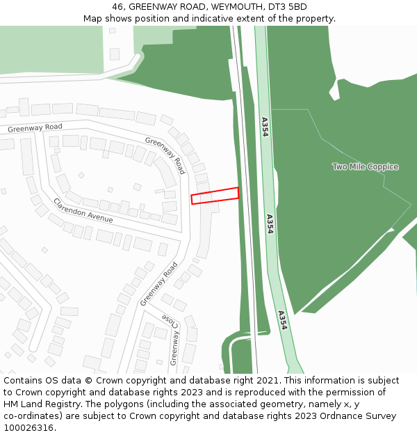 46, GREENWAY ROAD, WEYMOUTH, DT3 5BD: Location map and indicative extent of plot