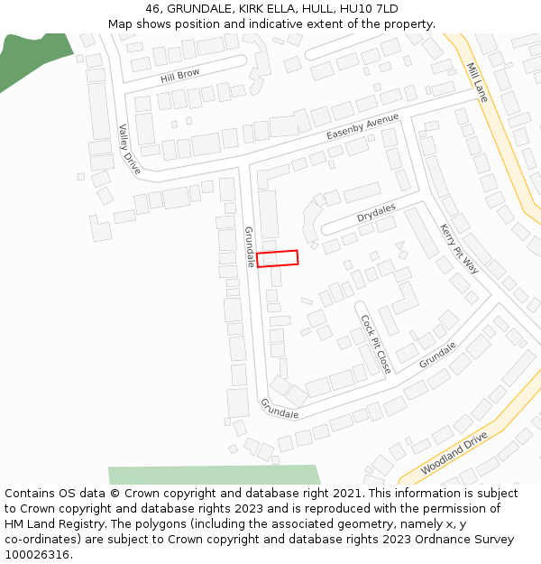 46, GRUNDALE, KIRK ELLA, HULL, HU10 7LD: Location map and indicative extent of plot