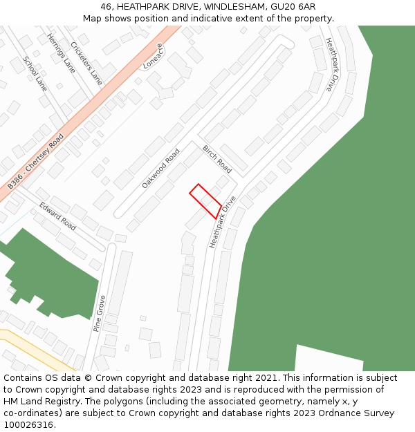 46, HEATHPARK DRIVE, WINDLESHAM, GU20 6AR: Location map and indicative extent of plot