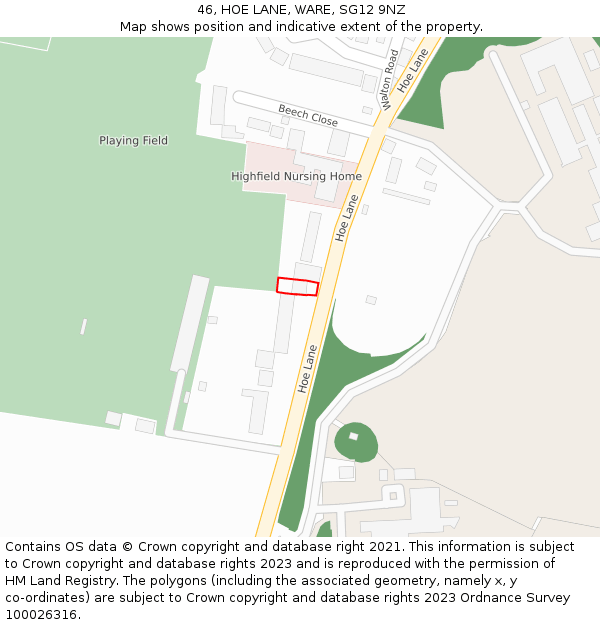 46, HOE LANE, WARE, SG12 9NZ: Location map and indicative extent of plot