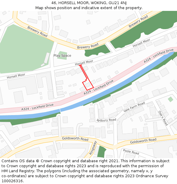 46, HORSELL MOOR, WOKING, GU21 4NJ: Location map and indicative extent of plot