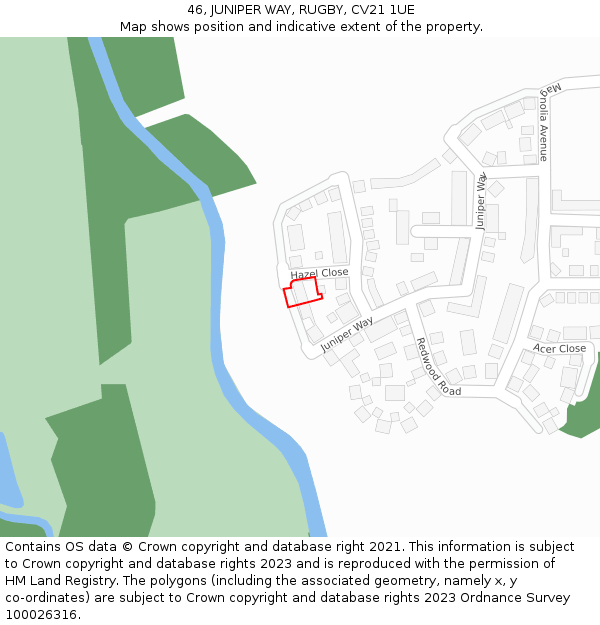 46, JUNIPER WAY, RUGBY, CV21 1UE: Location map and indicative extent of plot