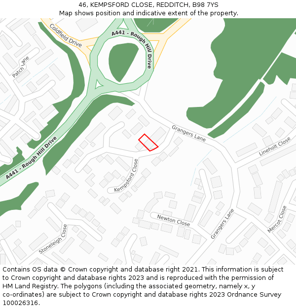 46, KEMPSFORD CLOSE, REDDITCH, B98 7YS: Location map and indicative extent of plot