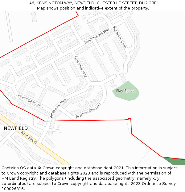 46, KENSINGTON WAY, NEWFIELD, CHESTER LE STREET, DH2 2BF: Location map and indicative extent of plot