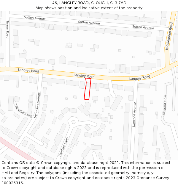 46, LANGLEY ROAD, SLOUGH, SL3 7AD: Location map and indicative extent of plot