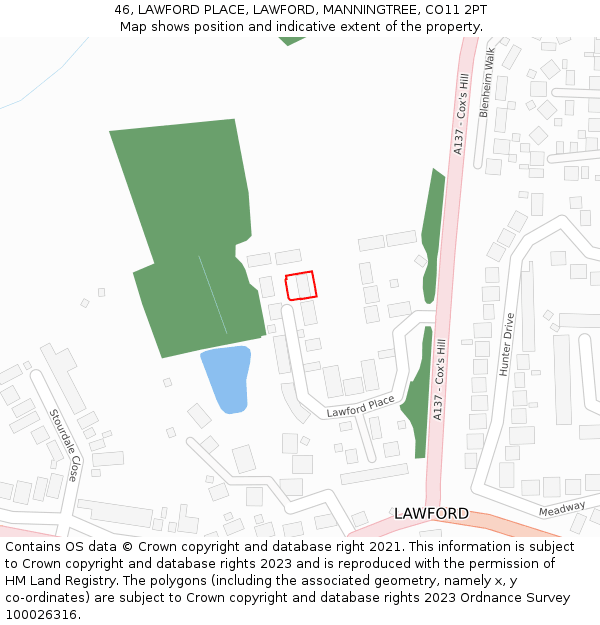 46, LAWFORD PLACE, LAWFORD, MANNINGTREE, CO11 2PT: Location map and indicative extent of plot