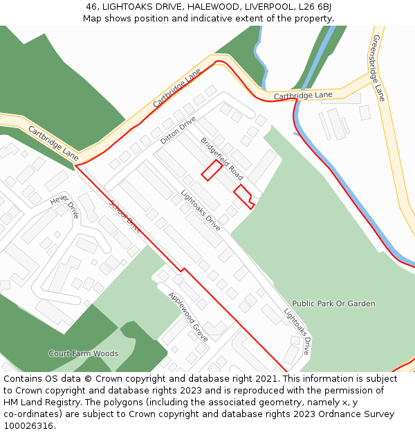 46, LIGHTOAKS DRIVE, HALEWOOD, LIVERPOOL, L26 6BJ: Location map and indicative extent of plot