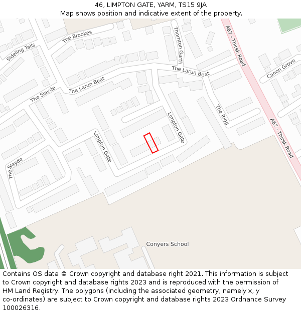 46, LIMPTON GATE, YARM, TS15 9JA: Location map and indicative extent of plot