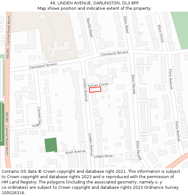 46, LINDEN AVENUE, DARLINGTON, DL3 8PP: Location map and indicative extent of plot