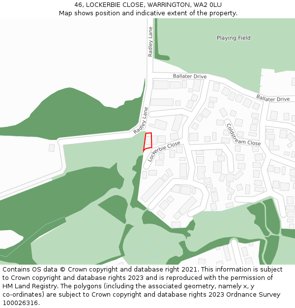 46, LOCKERBIE CLOSE, WARRINGTON, WA2 0LU: Location map and indicative extent of plot