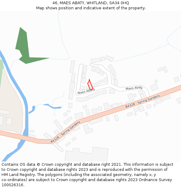 46, MAES ABATY, WHITLAND, SA34 0HQ: Location map and indicative extent of plot