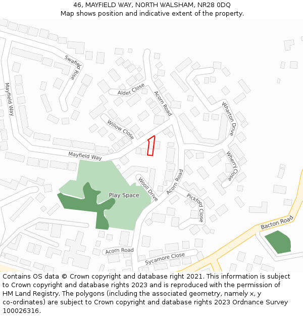 46, MAYFIELD WAY, NORTH WALSHAM, NR28 0DQ: Location map and indicative extent of plot