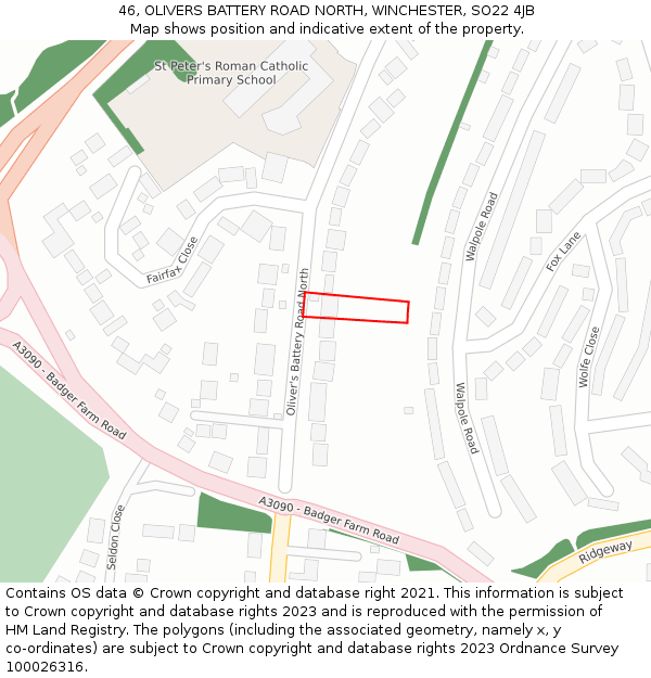 46, OLIVERS BATTERY ROAD NORTH, WINCHESTER, SO22 4JB: Location map and indicative extent of plot