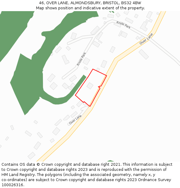 46, OVER LANE, ALMONDSBURY, BRISTOL, BS32 4BW: Location map and indicative extent of plot