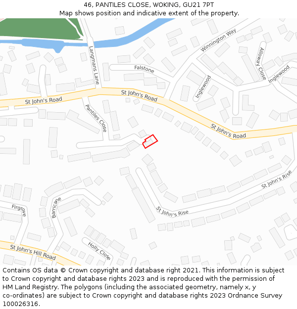 46, PANTILES CLOSE, WOKING, GU21 7PT: Location map and indicative extent of plot