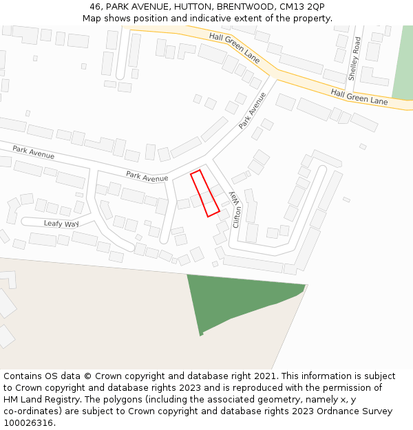 46, PARK AVENUE, HUTTON, BRENTWOOD, CM13 2QP: Location map and indicative extent of plot