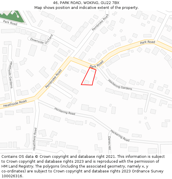 46, PARK ROAD, WOKING, GU22 7BX: Location map and indicative extent of plot