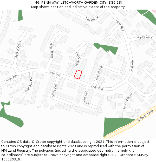 46, PENN WAY, LETCHWORTH GARDEN CITY, SG6 2SJ: Location map and indicative extent of plot