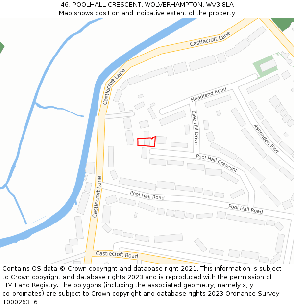 46, POOLHALL CRESCENT, WOLVERHAMPTON, WV3 8LA: Location map and indicative extent of plot