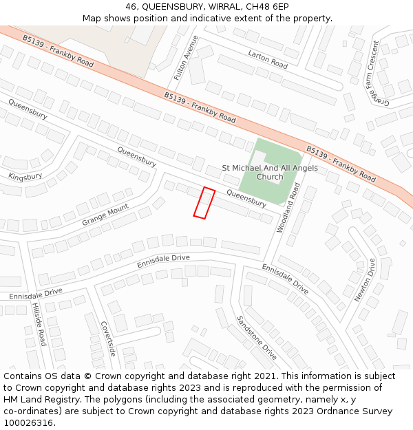 46, QUEENSBURY, WIRRAL, CH48 6EP: Location map and indicative extent of plot