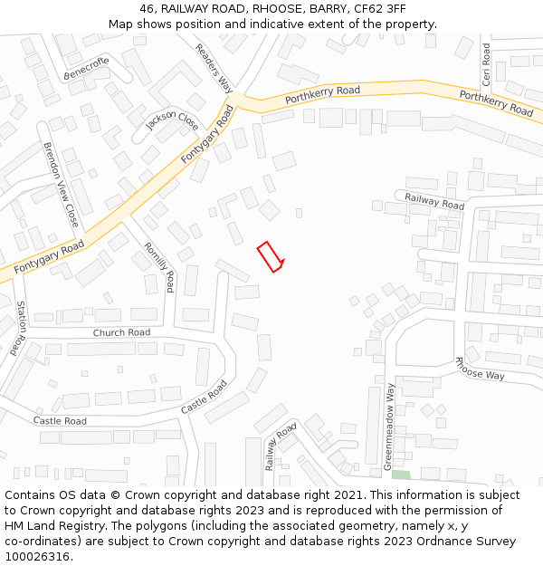 46, RAILWAY ROAD, RHOOSE, BARRY, CF62 3FF: Location map and indicative extent of plot