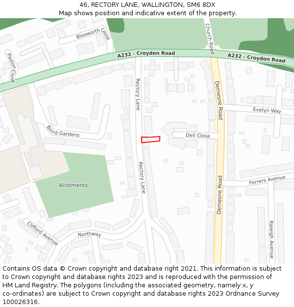 46, RECTORY LANE, WALLINGTON, SM6 8DX: Location map and indicative extent of plot