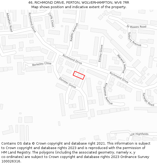 46, RICHMOND DRIVE, PERTON, WOLVERHAMPTON, WV6 7RR: Location map and indicative extent of plot