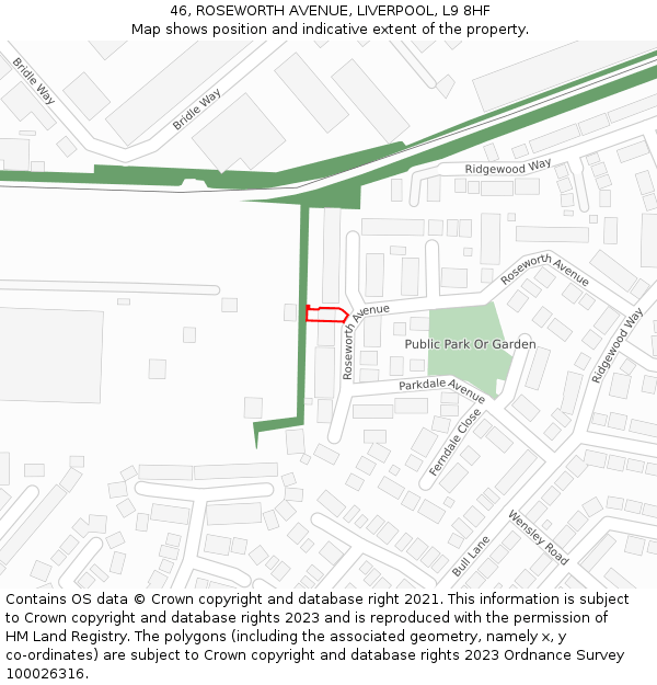 46, ROSEWORTH AVENUE, LIVERPOOL, L9 8HF: Location map and indicative extent of plot