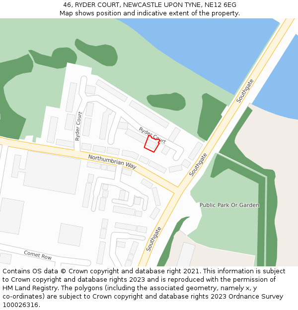 46, RYDER COURT, NEWCASTLE UPON TYNE, NE12 6EG: Location map and indicative extent of plot