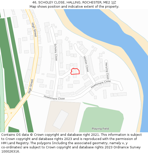 46, SCHOLEY CLOSE, HALLING, ROCHESTER, ME2 1JZ: Location map and indicative extent of plot