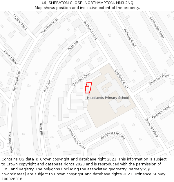 46, SHERATON CLOSE, NORTHAMPTON, NN3 2NQ: Location map and indicative extent of plot