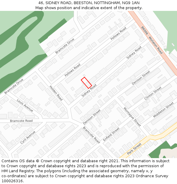 46, SIDNEY ROAD, BEESTON, NOTTINGHAM, NG9 1AN: Location map and indicative extent of plot