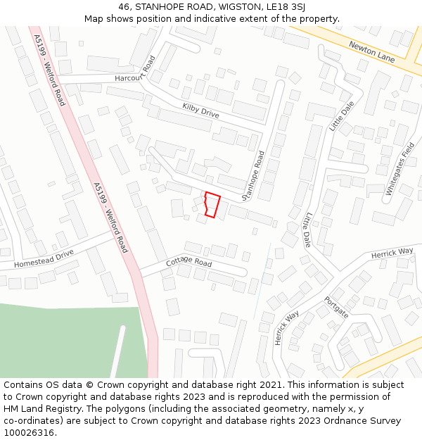 46, STANHOPE ROAD, WIGSTON, LE18 3SJ: Location map and indicative extent of plot