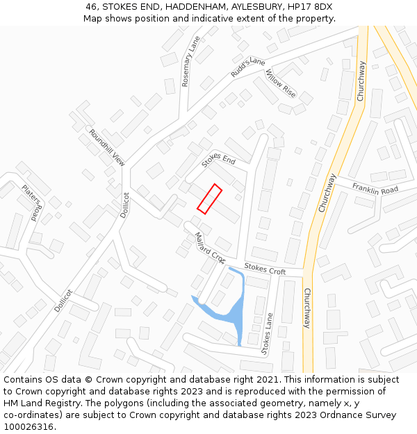 46, STOKES END, HADDENHAM, AYLESBURY, HP17 8DX: Location map and indicative extent of plot