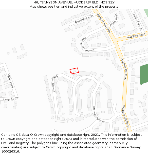 46, TENNYSON AVENUE, HUDDERSFIELD, HD3 3ZY: Location map and indicative extent of plot