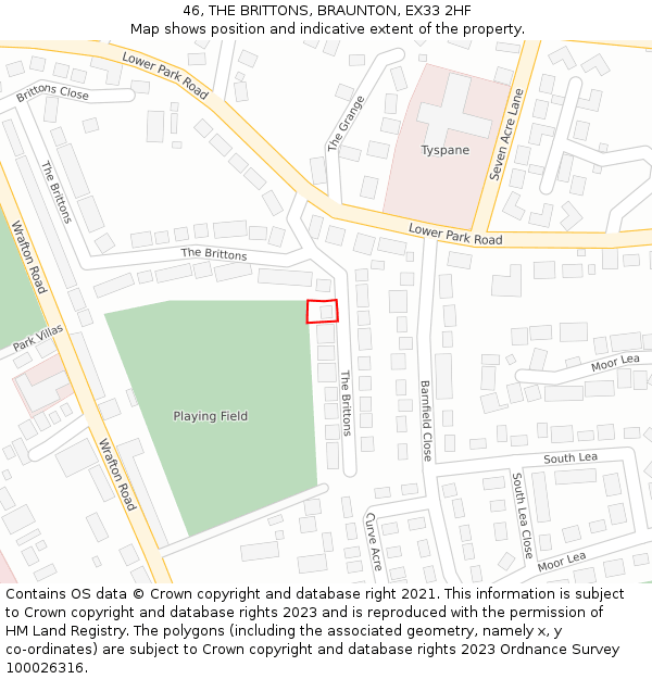 46, THE BRITTONS, BRAUNTON, EX33 2HF: Location map and indicative extent of plot