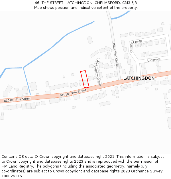 46, THE STREET, LATCHINGDON, CHELMSFORD, CM3 6JR: Location map and indicative extent of plot