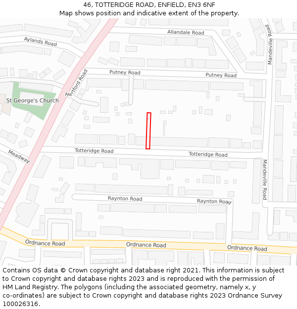 46, TOTTERIDGE ROAD, ENFIELD, EN3 6NF: Location map and indicative extent of plot