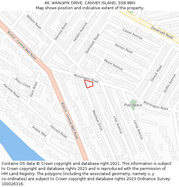 46, WAALWYK DRIVE, CANVEY ISLAND, SS8 8BN: Location map and indicative extent of plot