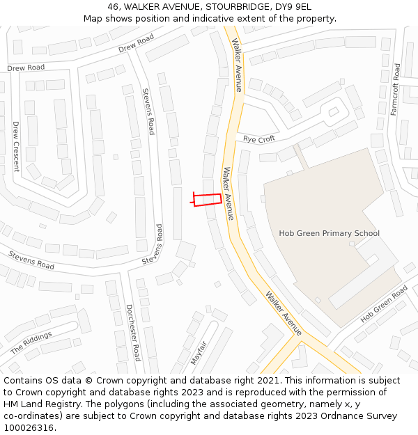 46, WALKER AVENUE, STOURBRIDGE, DY9 9EL: Location map and indicative extent of plot