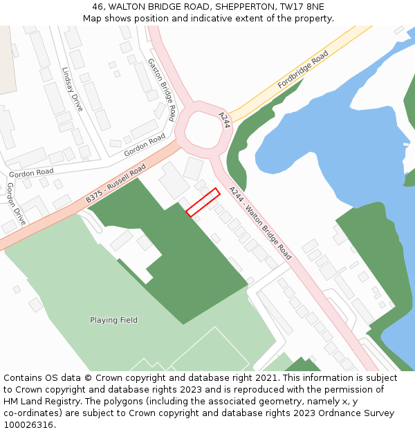 46, WALTON BRIDGE ROAD, SHEPPERTON, TW17 8NE: Location map and indicative extent of plot