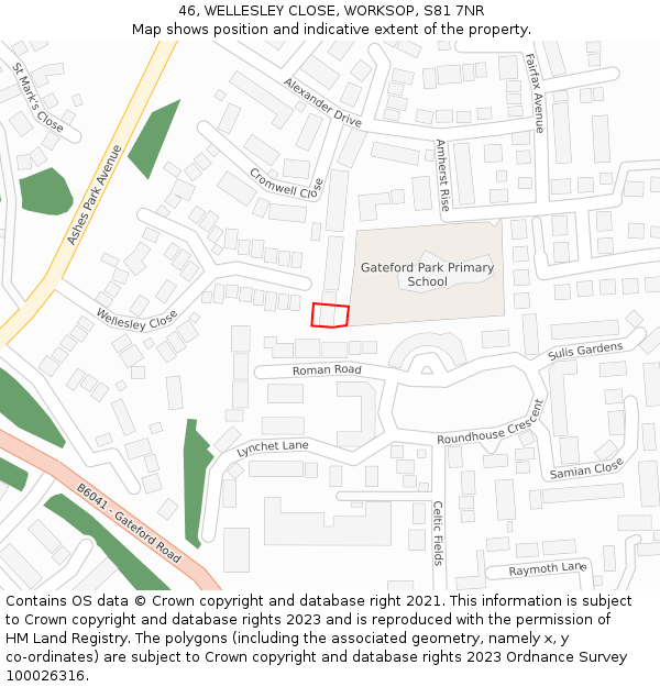 46, WELLESLEY CLOSE, WORKSOP, S81 7NR: Location map and indicative extent of plot