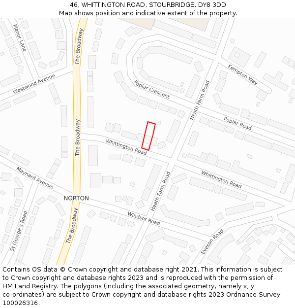46, WHITTINGTON ROAD, STOURBRIDGE, DY8 3DD: Location map and indicative extent of plot