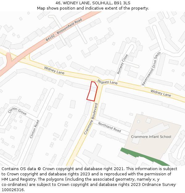 46, WIDNEY LANE, SOLIHULL, B91 3LS: Location map and indicative extent of plot